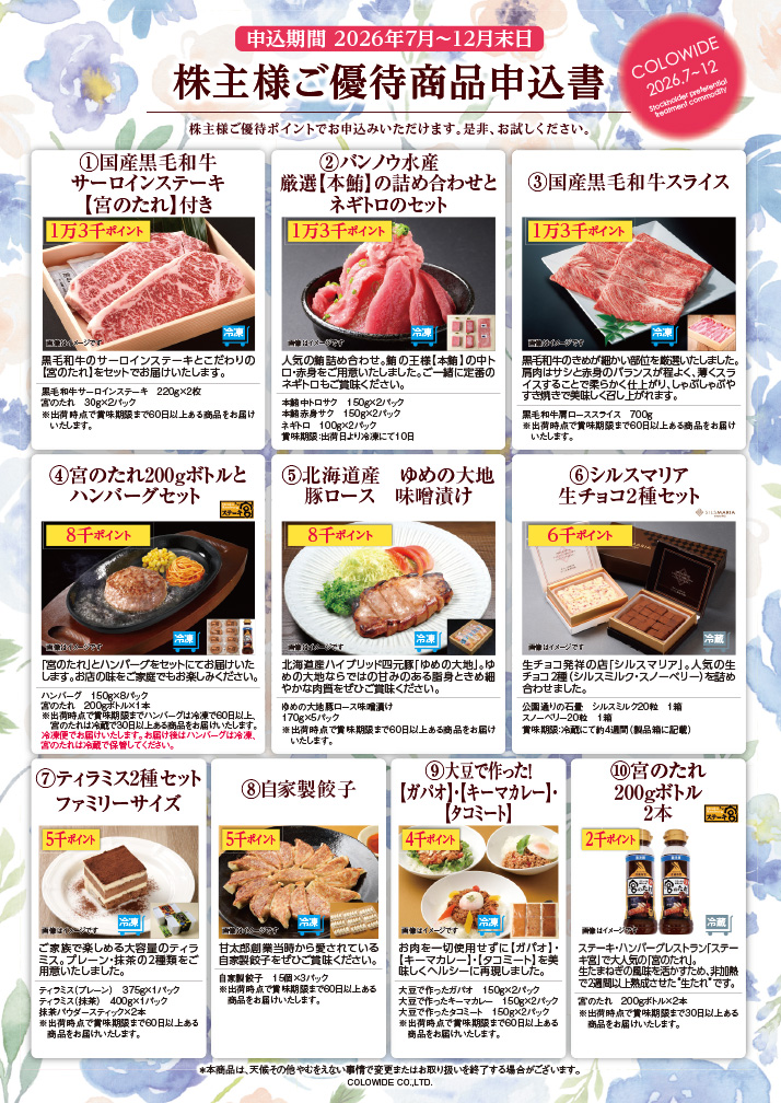 コロワイド株主優待（優待ポイント申込書）